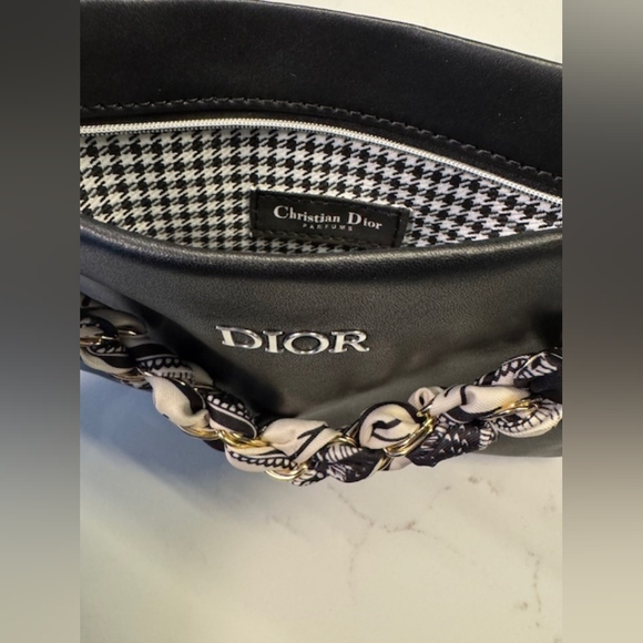 Christian DIOR beauty CD chain bag scarf clutch purse shoulder black leather - Picture 3 of 8